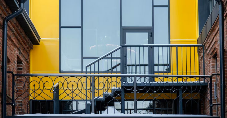 Fachada de casa moderna con elementos elaborados a partir de placa de acero