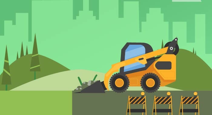 Diseño vectorizado de la impieza de un terreno con ayuda de una excavadora