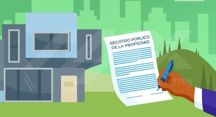 Diseño vectorizado de una persona llevando a cabo el registro de su nueva propiedad