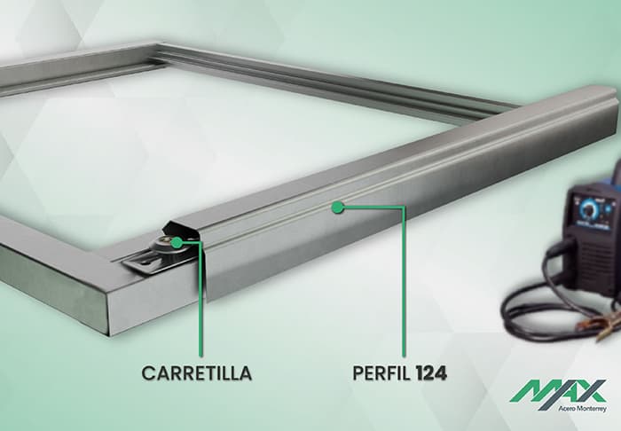 Diagrama de la colocación del perfil 124 para el desplazamiento de la hoja corrediza de la ventana de herrería