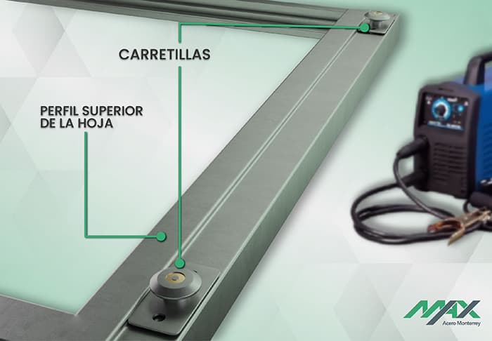 Soldadura de las dos carretillas en el perfil superior de la hoja de la ventana
