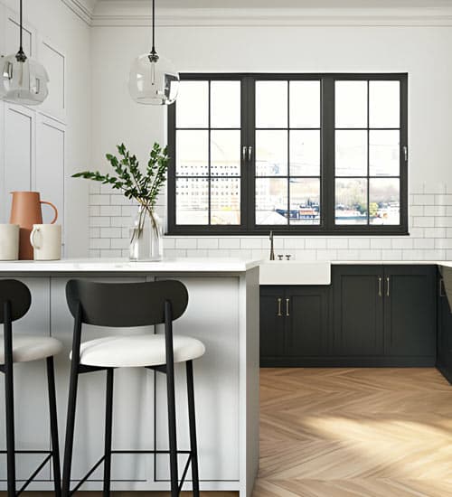 Ventanas negras de herrería en cocina