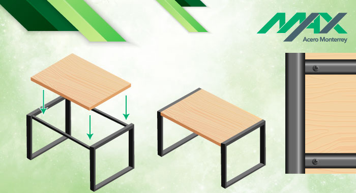 Esquema del atornillado de la base de mesas de centro en herrería