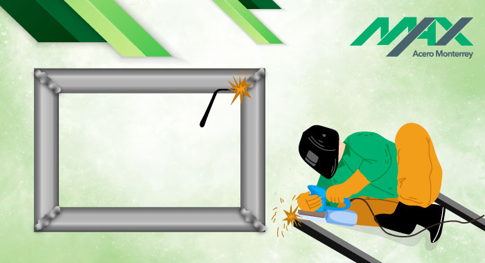 Esquema del pulido de un marco para mesa de herrería con una máquina amoladora