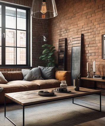 Mesa de centro en herrería hecha con acero y madera colocada en una habitación