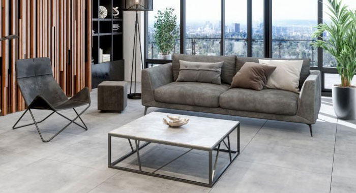 Mesa de centro en herrería con mármol en su cubierta superior