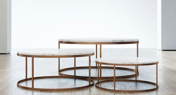 Mesas de centro en herrería con placas de mármol en la parte superior