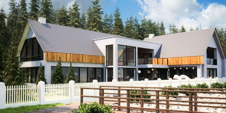 Barda de madera alrededor de una casa de campo