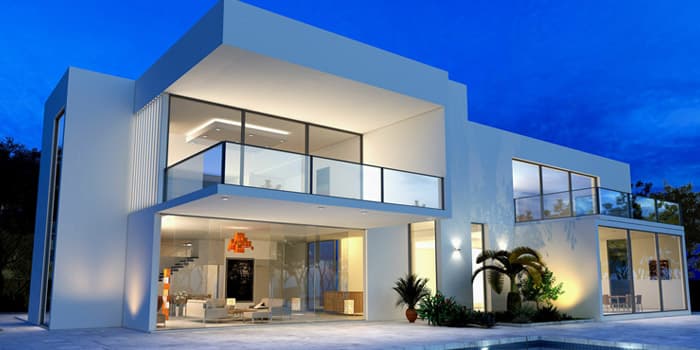 Casa minimalista pequeña con terraza superior en forma de cubo