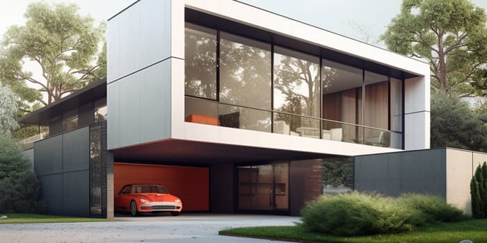 Cochera integrada a la fachada de una vivienda chica - Casas minimalistas pequeñas