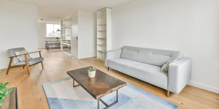 Vivienda chica equipada con mobiliario sencillo y sin decoraciones en los muros - Casas minimalistas pequeñas