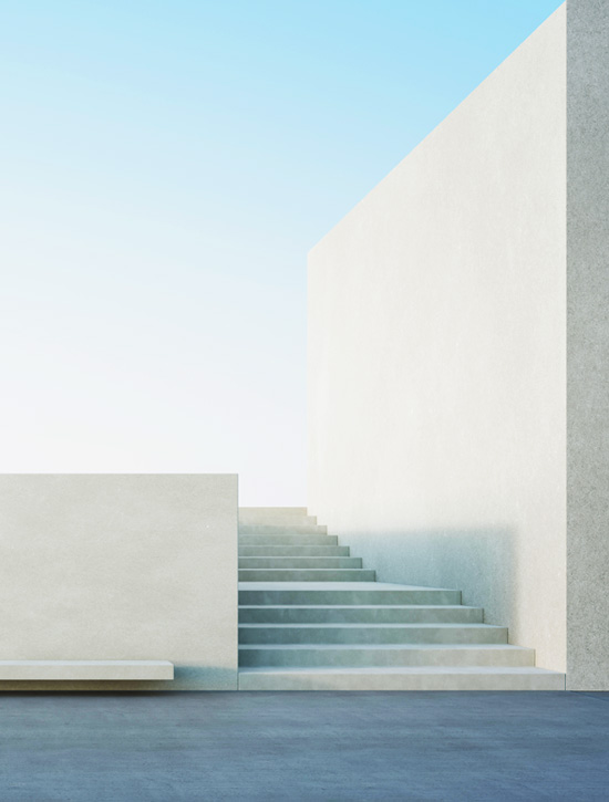 Muros y escaleras construídos con cemento blanco