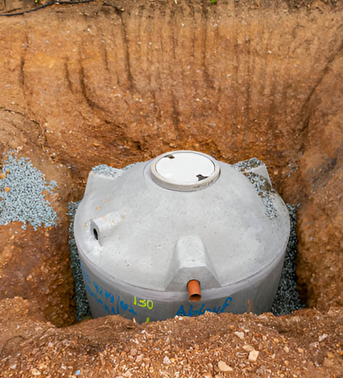 Cisterna de concreto prefabricada durante proceso de instalación