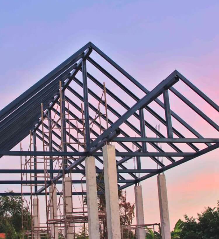 Estructura para techo construida con perfiles de acero