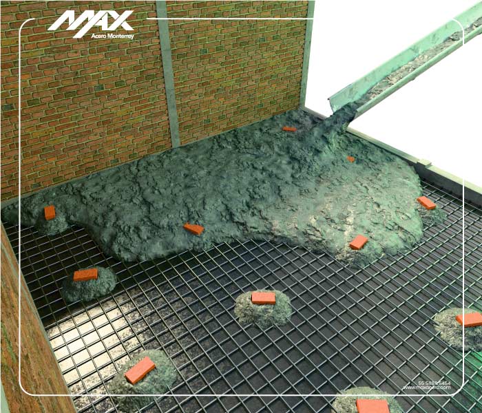 Trabajadores vaciando y expandiendo mezcla de hormigón para firme de concreto