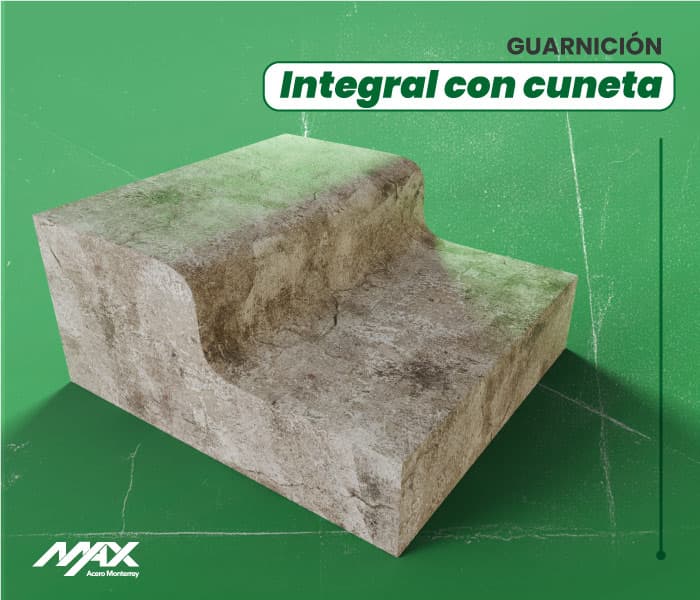 Representación renderizada de una guarnición de concreto tipo integral con cuneta