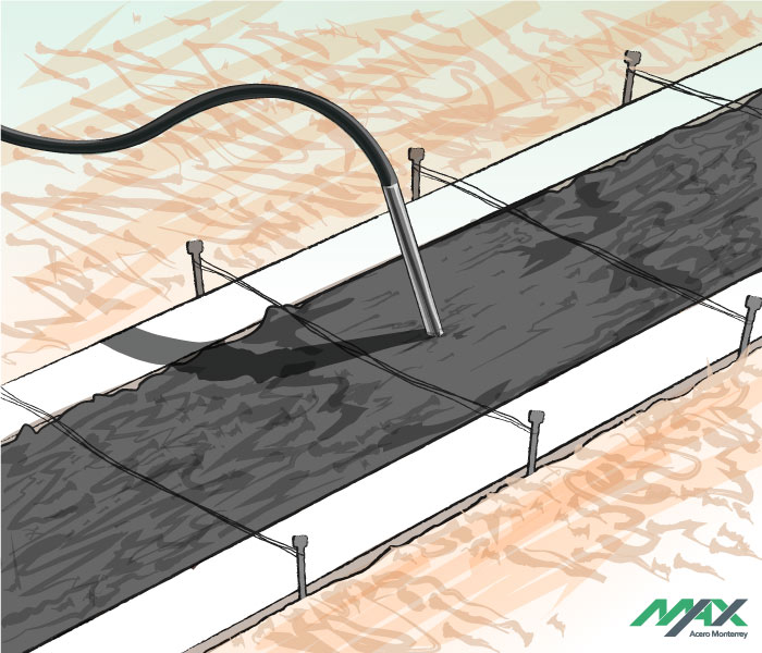 Representación vectorizada de la vibración del concreto para hacer una guarnición