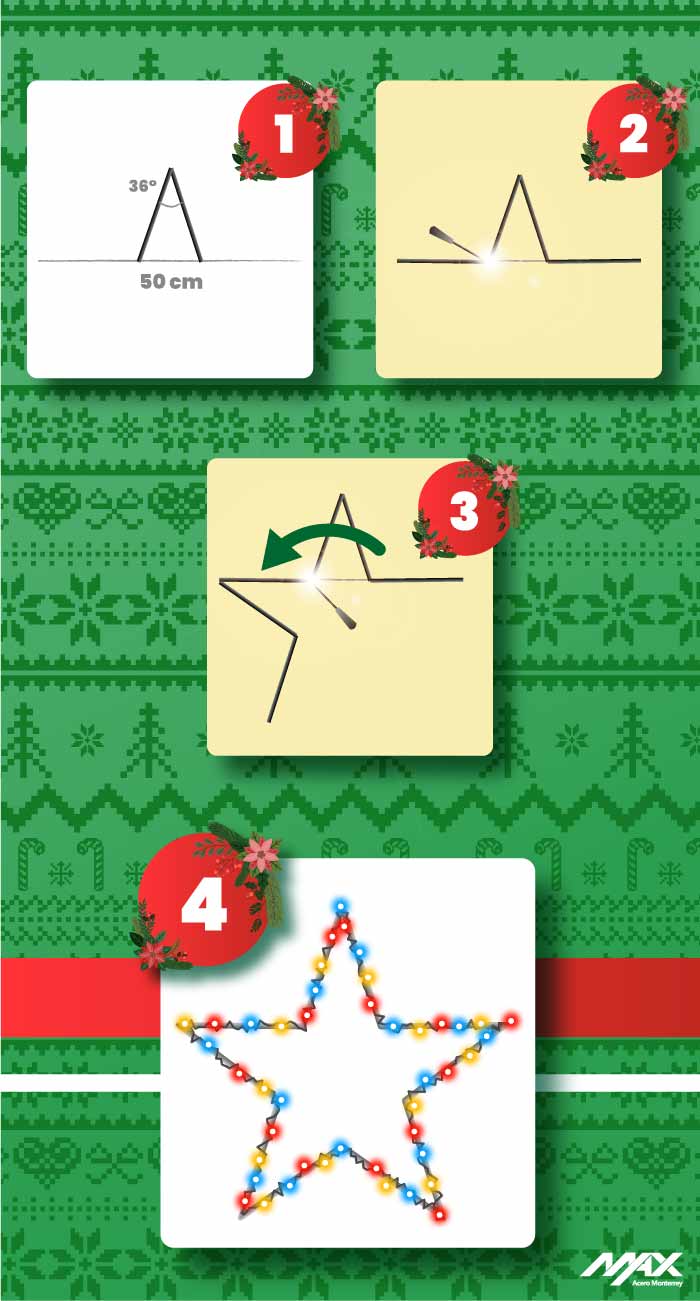 Diagrama del proceso para realizar una estrella de cinco picos con perfil redondo macizo - ideas para navidad