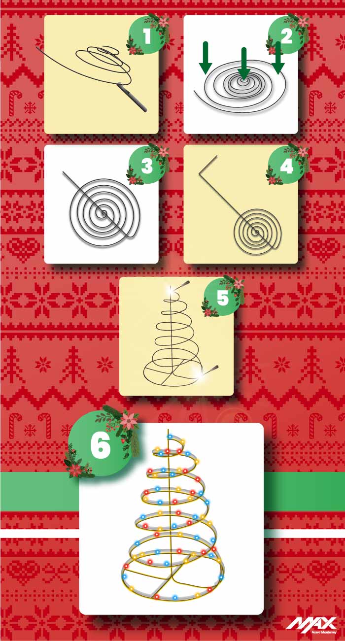 Proceso vectorizado de un árbol navideño de alambrón - ideas para navidad