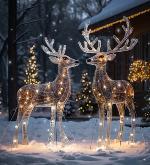 Renos de alambre con luces navideñas