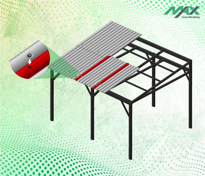 Vector de la ubicación y fijación de la tercera lámina de fibrocemento