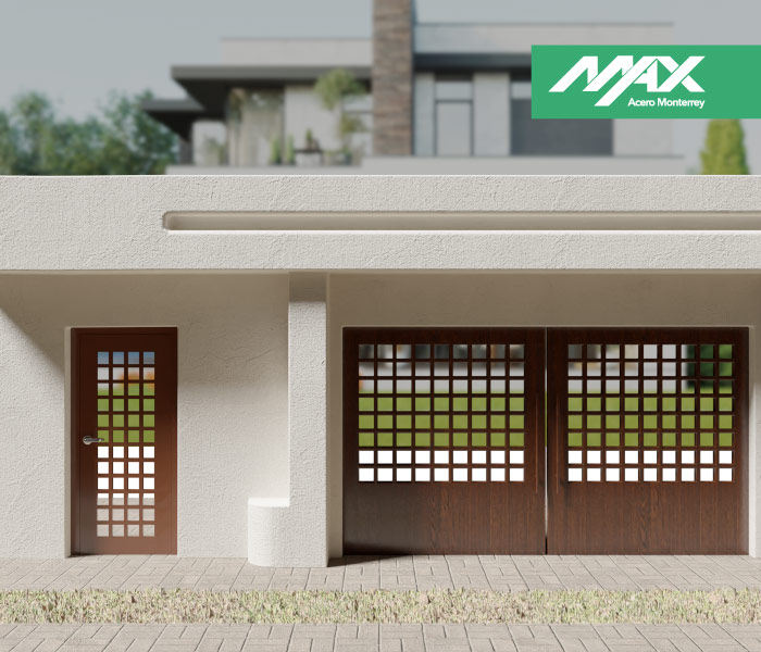 Marquesina de concreto en la fachada de una casa cubriendo la entrada de lado a lado