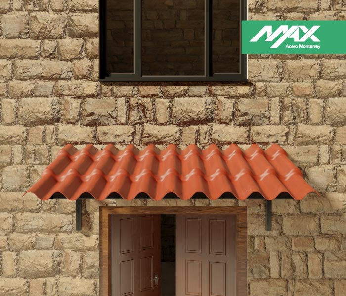 Marquesina elaborada con Plastiteja instalada en en la entrada principal de una casa