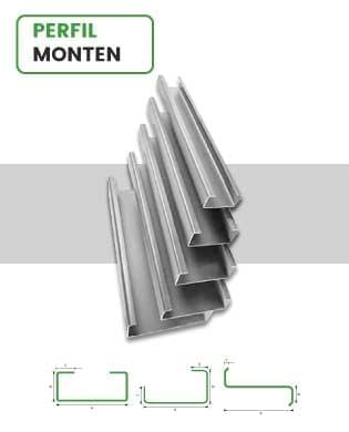 Perfiles polín Monten de acero en distintos tamaños sobre fondo blanco