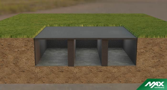 Esquema de la losa superior de la cimentación de cajón hecha de concreto