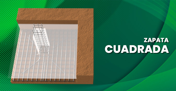 Diagrama del acero de refuerzo interior de una zapata cuadrada - Tipos de zapatas