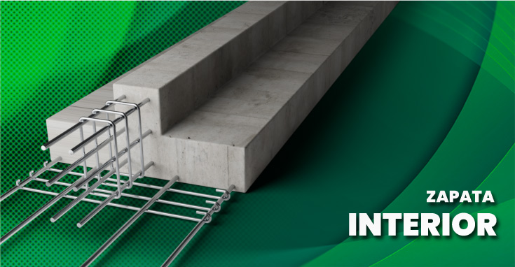 Esquema de una zapara interior de concreto con esqueleto de varilla corrugada